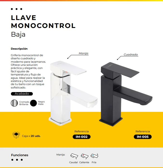 [IM-002] JG-08 LLAVE MONOCONTROL BAJA CROMADA