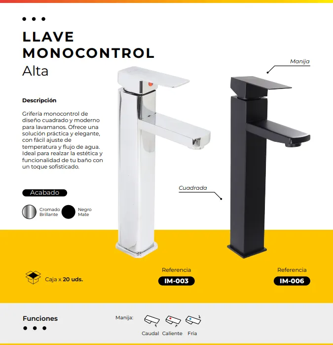 [IM-003] JG-06 LLAVE MONOCONTROL ALTA CROMADA