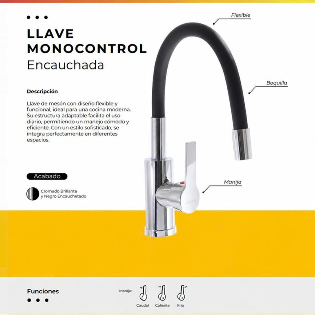[IM-010] JG-94 LLAVE MONOCONTROL FLEXIBLE ENCAUCHETADA NEGRA