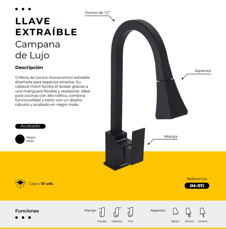 [IM-011] JGA88 LLAVE EXTRAIBLE MONOCONTROL NEGRA CAMPANA LUJO