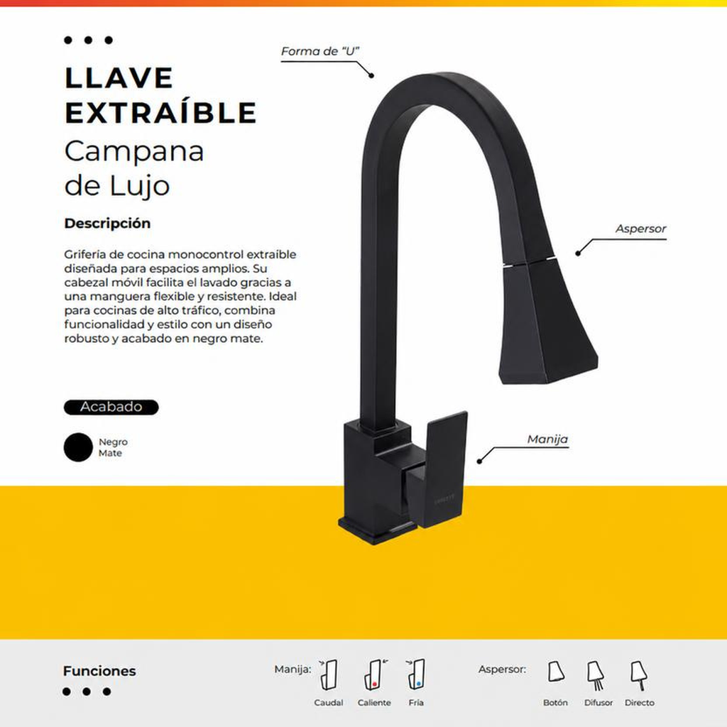 [IM-011] JGA88 LLAVE EXTRAIBLE MONOCONTROL NEGRA CAMPANA LUJO