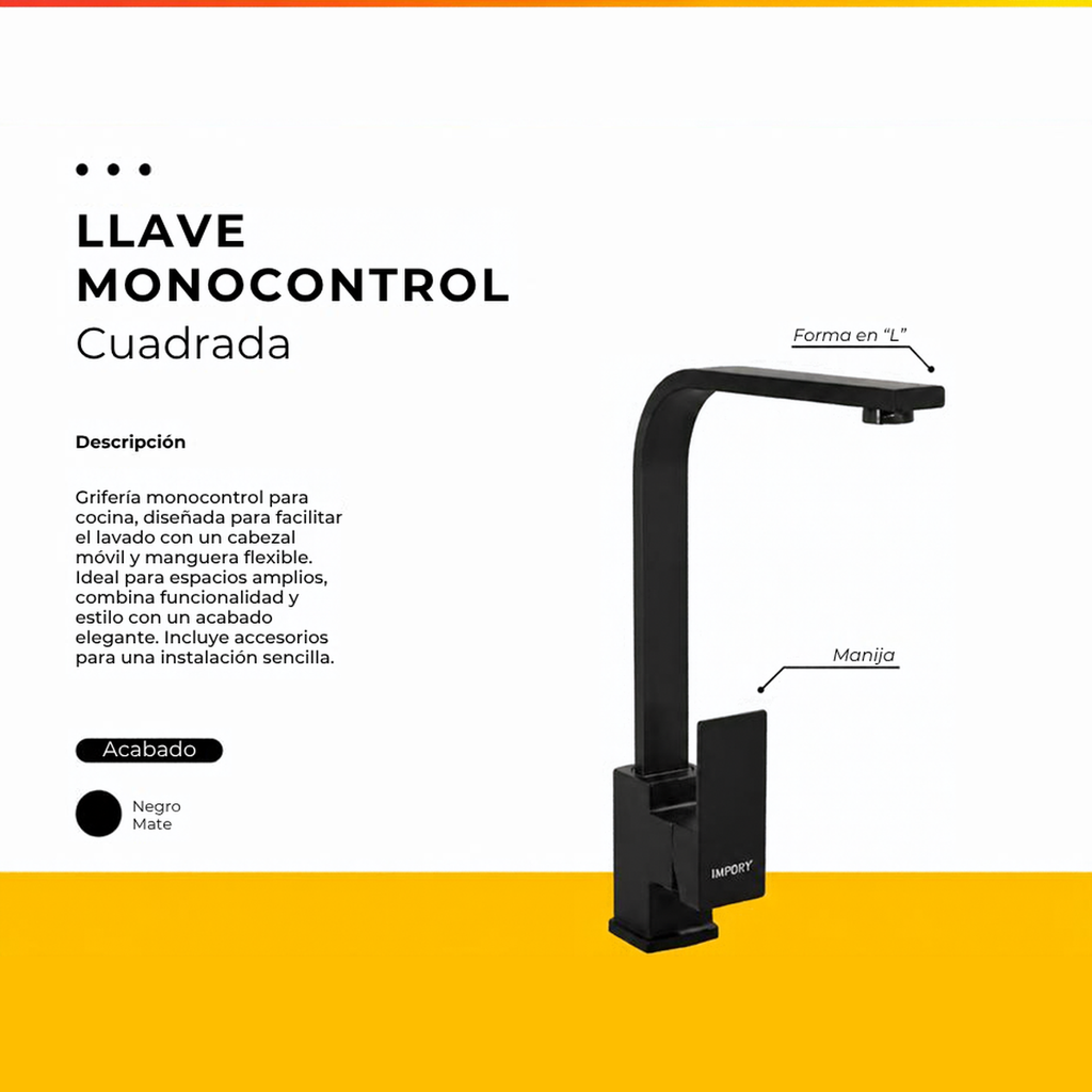 [IM-012] JGA20 LLAVE MONOCONTROL CUADRADA NEGRA