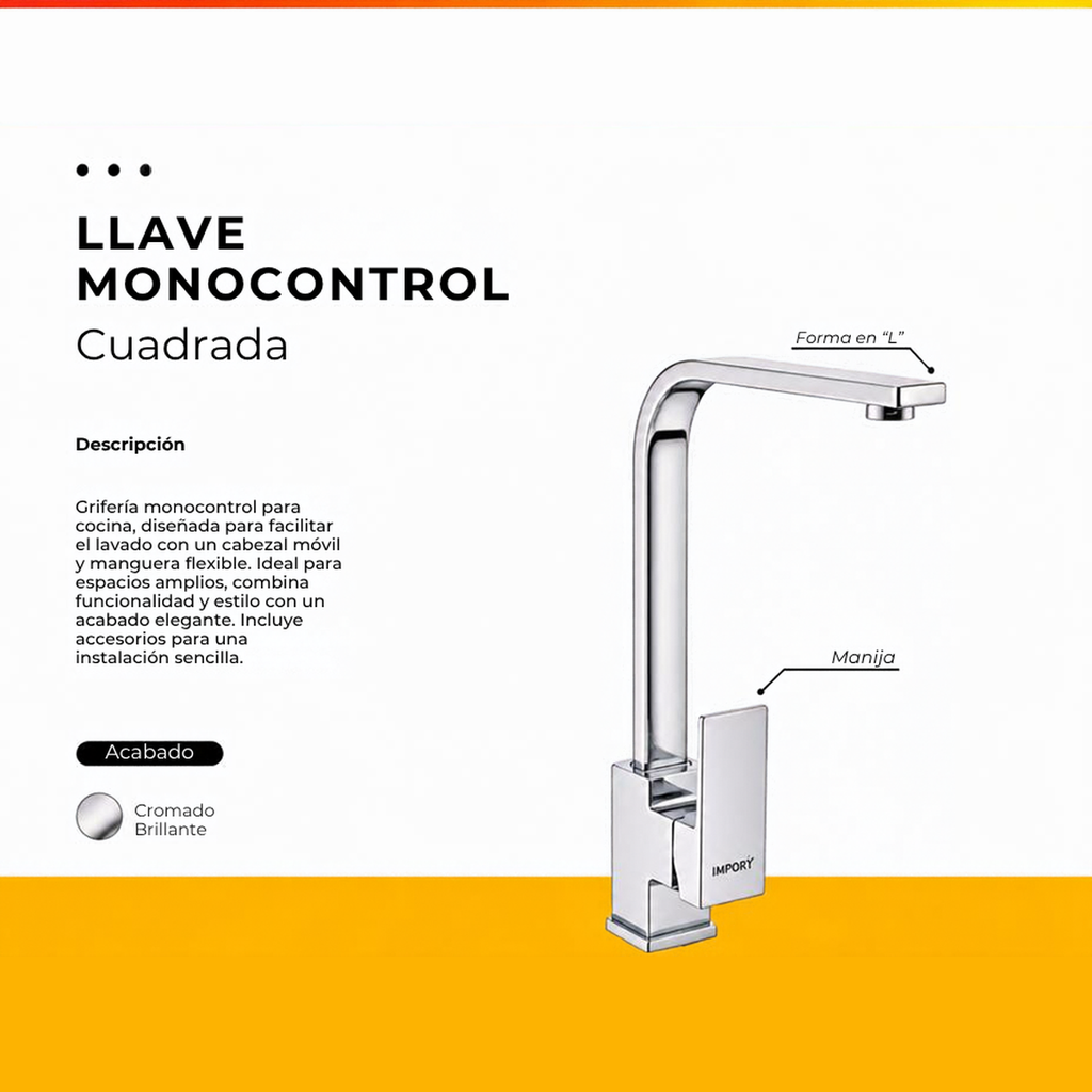 JGA19 LLAVE MONOCONTROL CUADRADA CROMADA