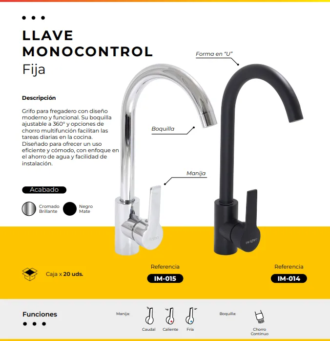 [IM-015] JGA22C LLAVE MONOCONTROL FIJA MESON CROMADA