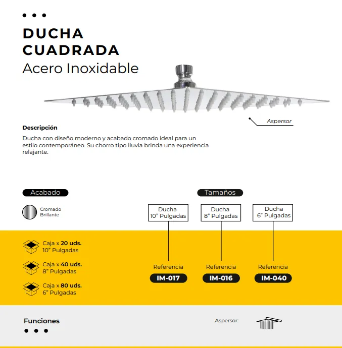 [IM-016] JG-36 DUCHA CROMADA 8" CUADRADA LUJO