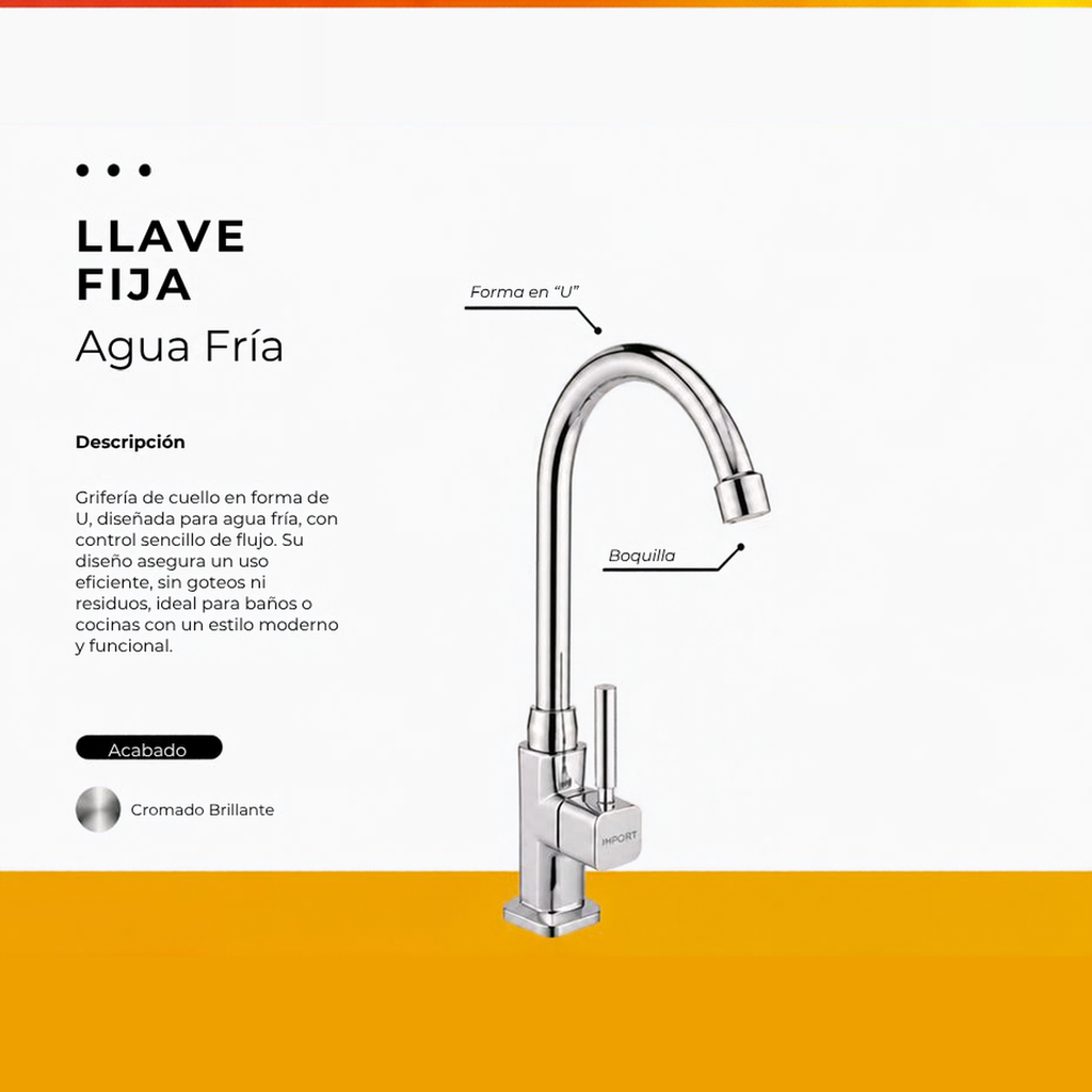 JGA37 LLAVE FIJA CUADRADA CROMADA AGUA FRIA