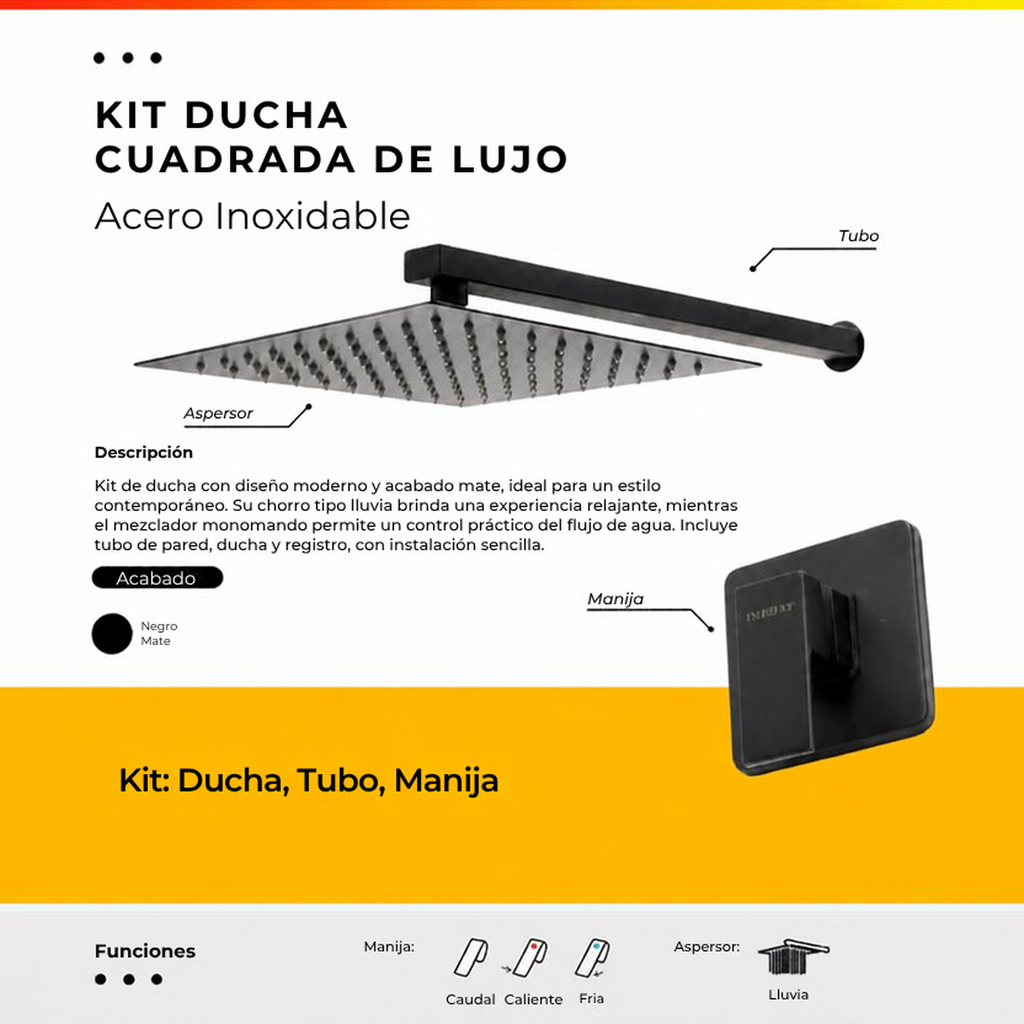 [IM-038] JG-73C COMBO DUCHA MONOCONTROL CUADRADA NEGRA