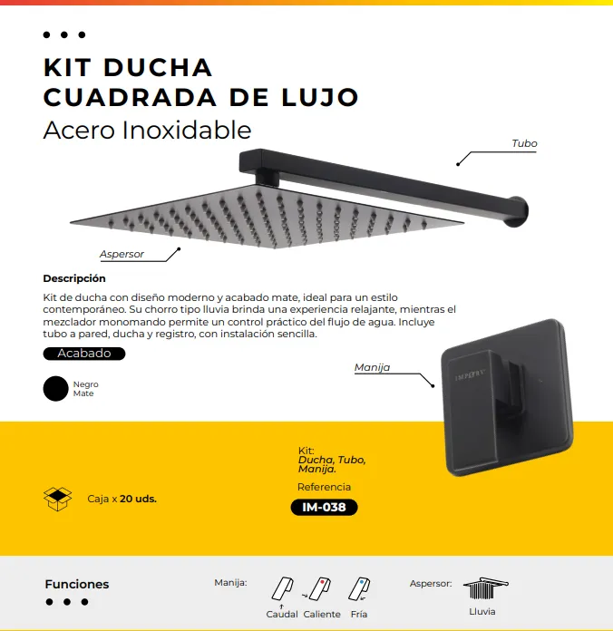 [IM-038] JG-73C COMBO DUCHA MONOCONTROL CUADRADA NEGRA