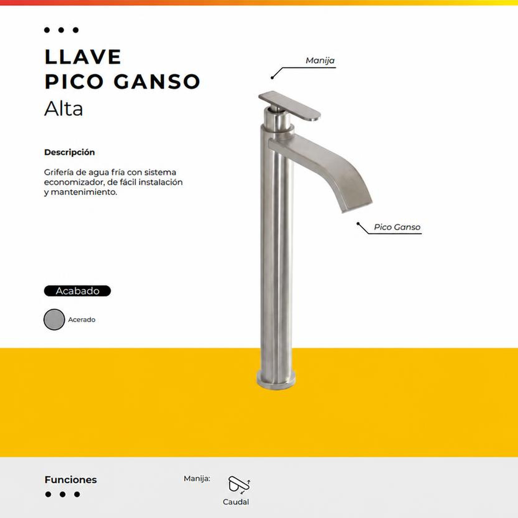 [IM-043] JG-61 LLAVE LAVAMANOS ALTA PICO GANSO ACERADA