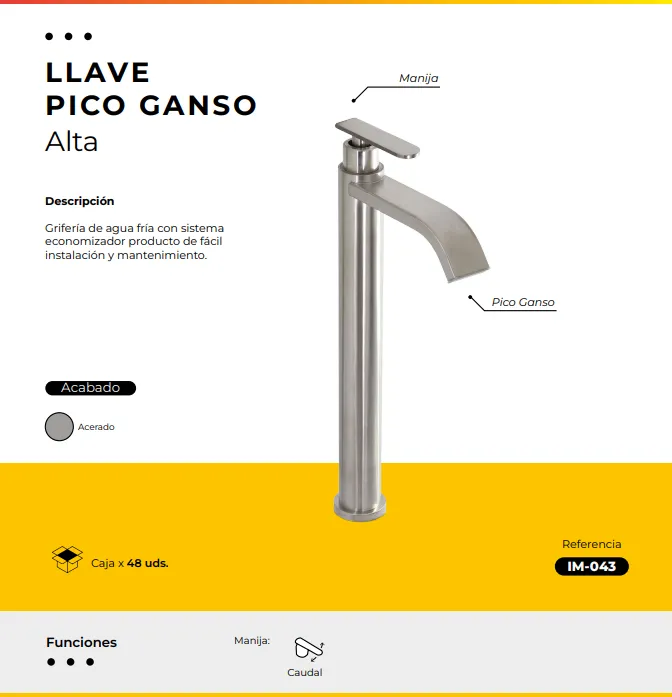 [IM-043] JG-61 LLAVE LAVAMANOS ALTA PICO GANSO ACERADA