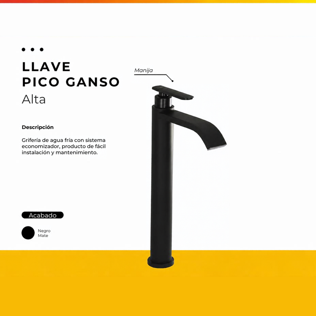 [IM-044] JG-63 LLAVE LAVAMANOS ALTA PICO GANSO NEGRA