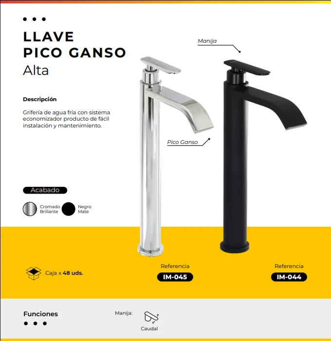[IM-045] JG-62 LLAVE LAVAMANOS ALTA PICO GANSO CROMADA