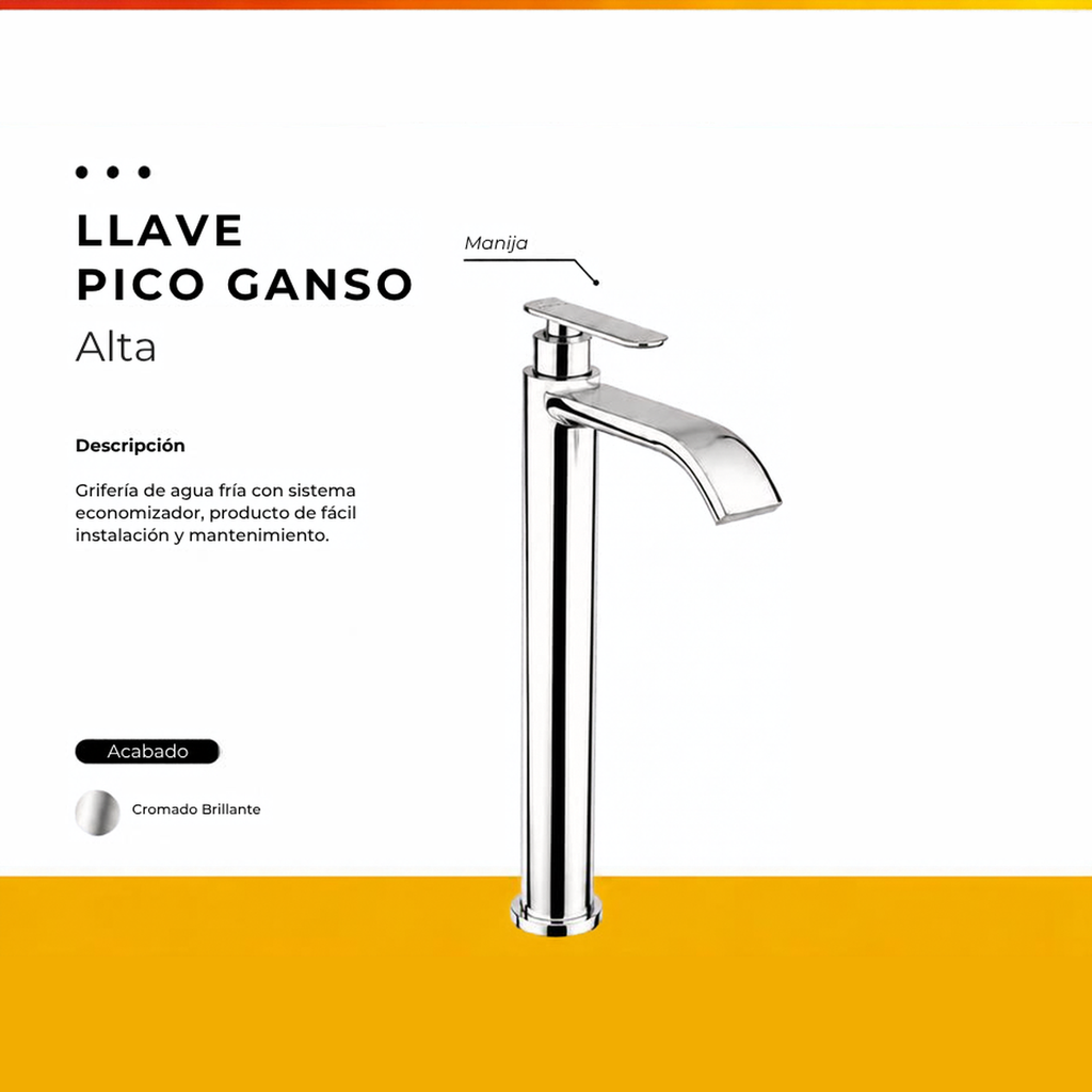 JG-62 LLAVE LAVAMANOS ALTA PICO GANSO CROMADA