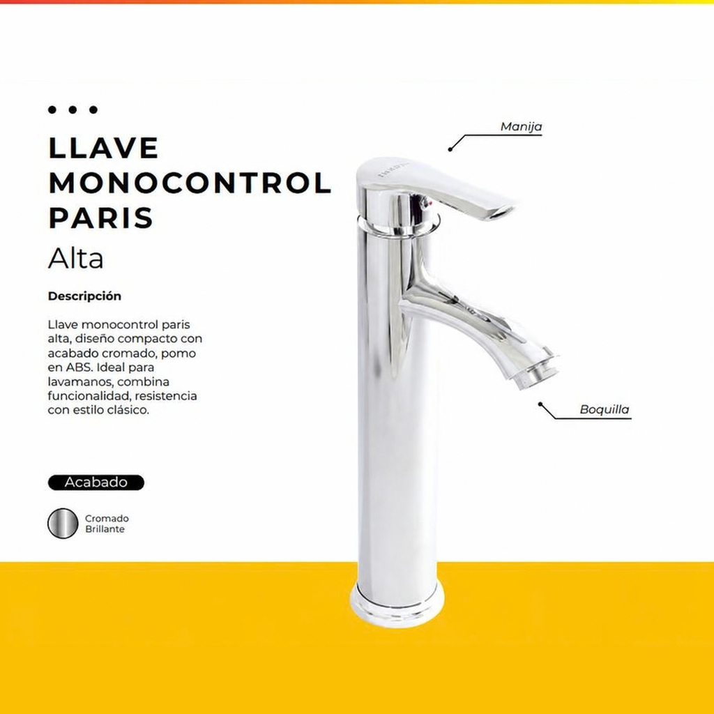 [IM-046] JG-06A LLAVE MONOCONTROL LAVAMANOS ALTA PARIS CROMADA