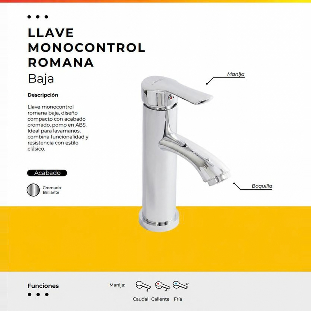 [IM-047] JG-06B LLAVE MONOCONTROL LAVAMANOS BAJA ROMANA CROMADA