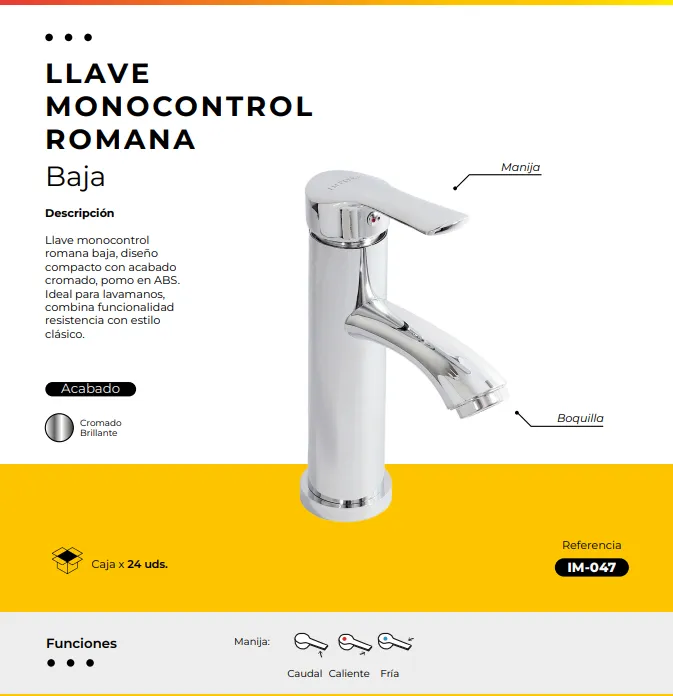 [IM-047] JG-06B LLAVE MONOCONTROL LAVAMANOS BAJA ROMANA CROMADA
