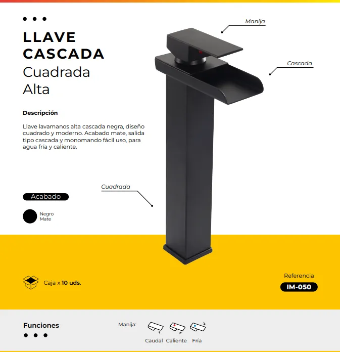 [IM-050] JGA-12A LLAVE LAVAMANOS MONOCONTROL ALTA CASCADA CUADRADA N