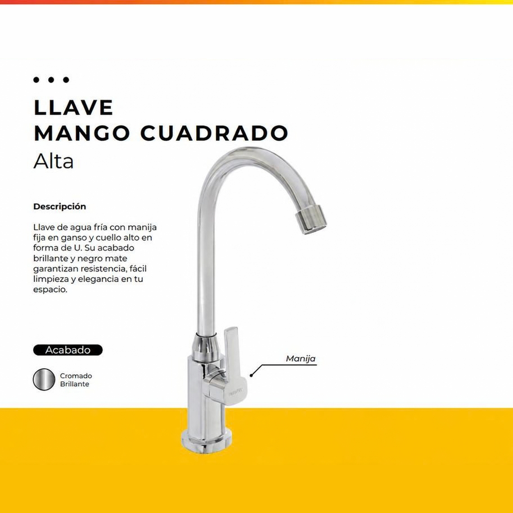 JGA-41C LLAVE AGUA FRIA CROMADA MANGO CUADRADO