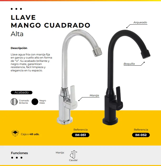 [IM-052] JGA-41N LLAVE AGUA FRIA NEGRA MANGO CUADRADO