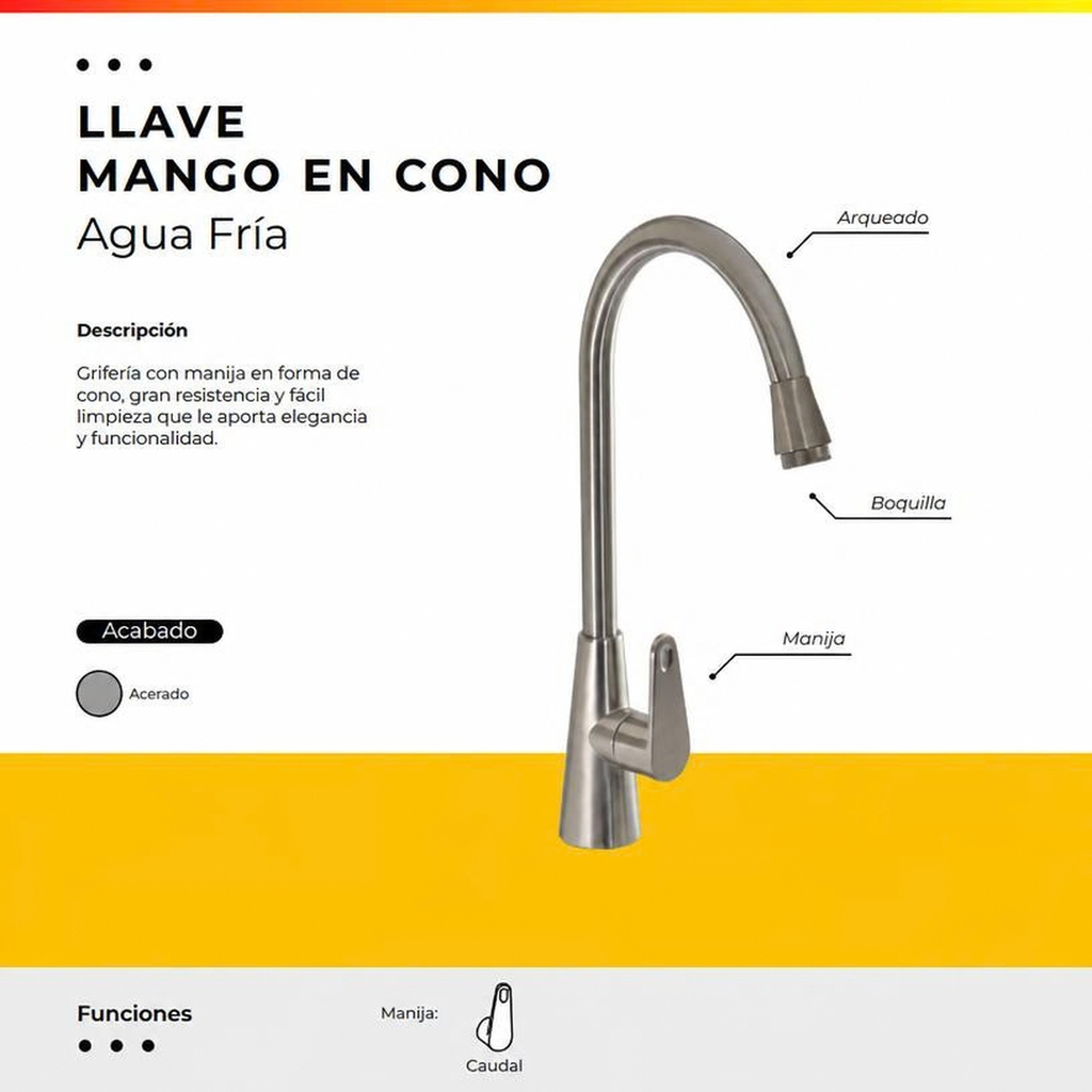 JGA-42A LLAVE AGUA FRIA MANGO EN CONO ACERO