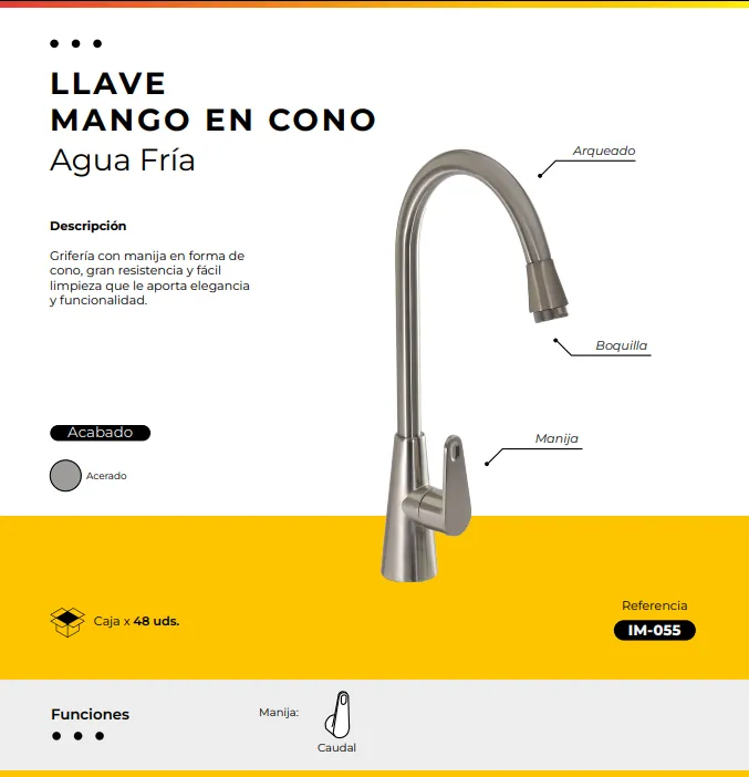 [IM-055] JGA-42A LLAVE AGUA FRIA MANGO EN CONO ACERO