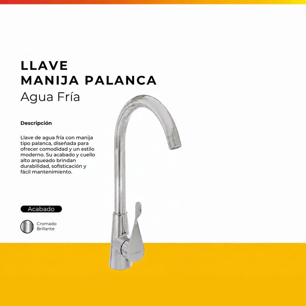 JGA-43C LLAVE AGUA FRIA MANIJA PALANCA CROMADA