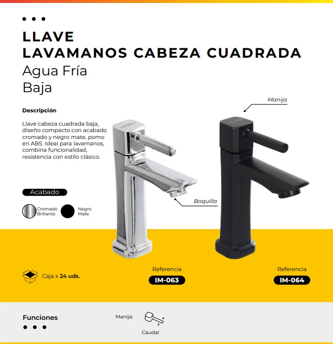 [IM-064] JGA-46N LLAVE LAVAMANOS AGUA FRIA BAJA CABEZA CUADRADA NEGR