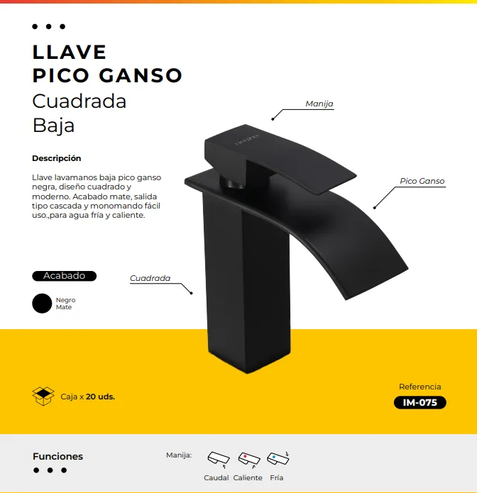 [IM-075] JG17-2 LLAVE MONOCONTROL PICO GANSO DE LUJO BAJA NEGRA