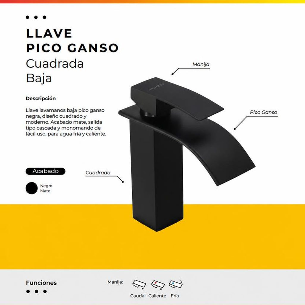 [IM-075] JG17-2 LLAVE MONOCONTROL PICO GANSO DE LUJO BAJA NEGRA