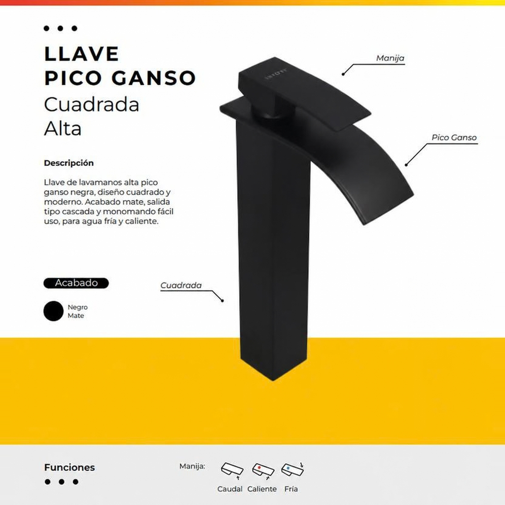 [IM-076] JG17-3 LLAVE MONOCONTROL PICO GANSO DE LUJO ALTA NEGRA