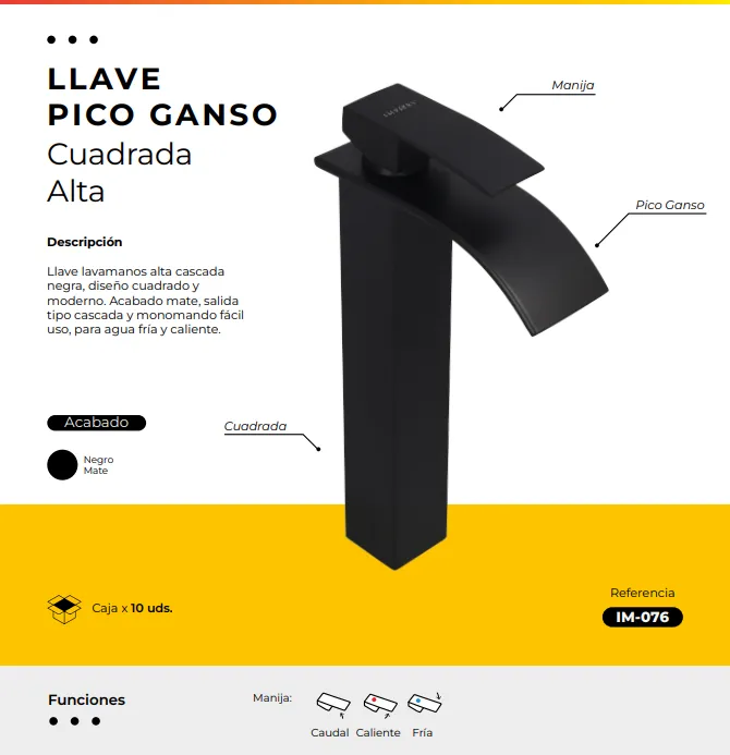 [IM-076] JG17-3 LLAVE MONOCONTROL PICO GANSO DE LUJO ALTA NEGRA
