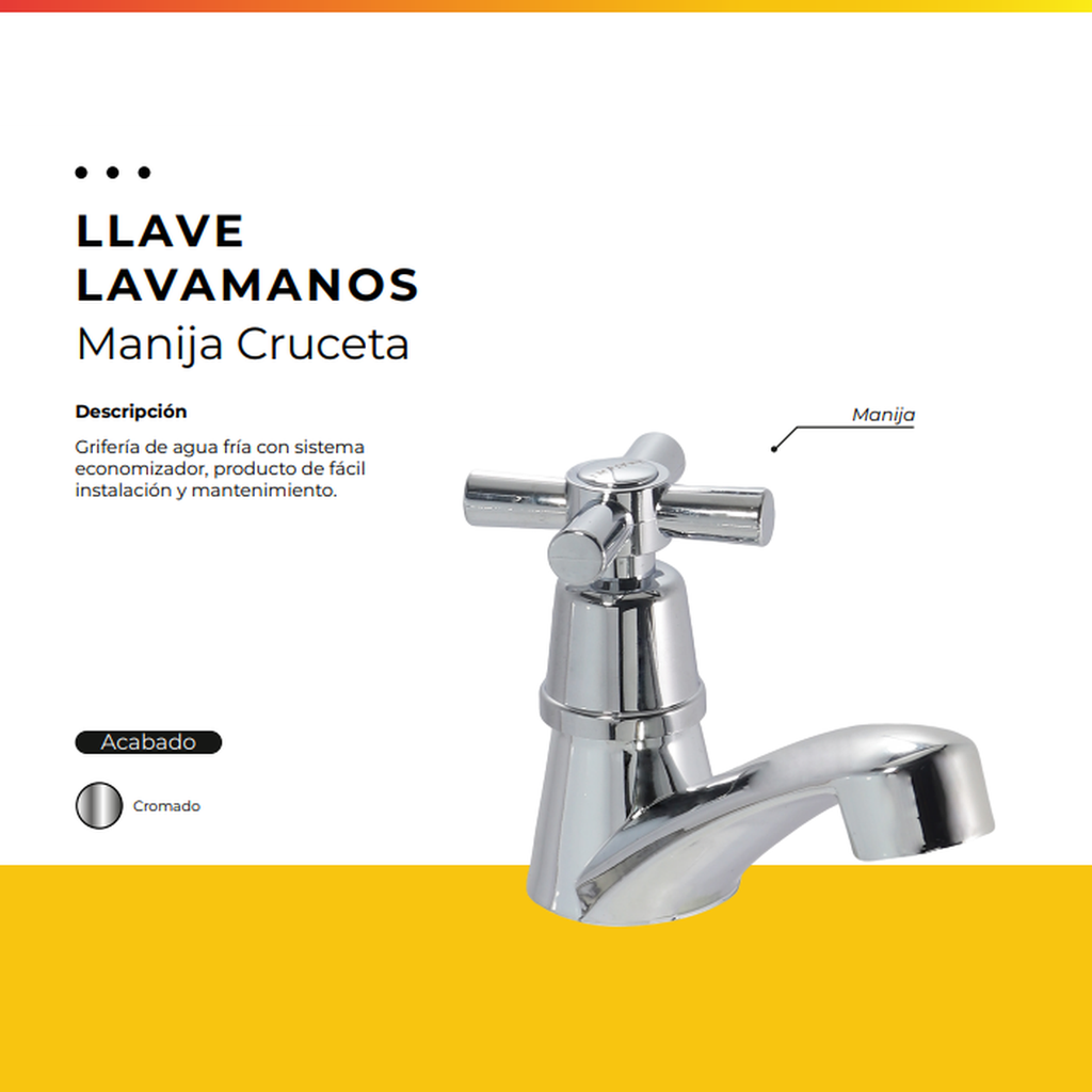 [IM-083] JG-P4 LLAVE LAVAMANOS CROMADA MANIJA CRUCETA ABS