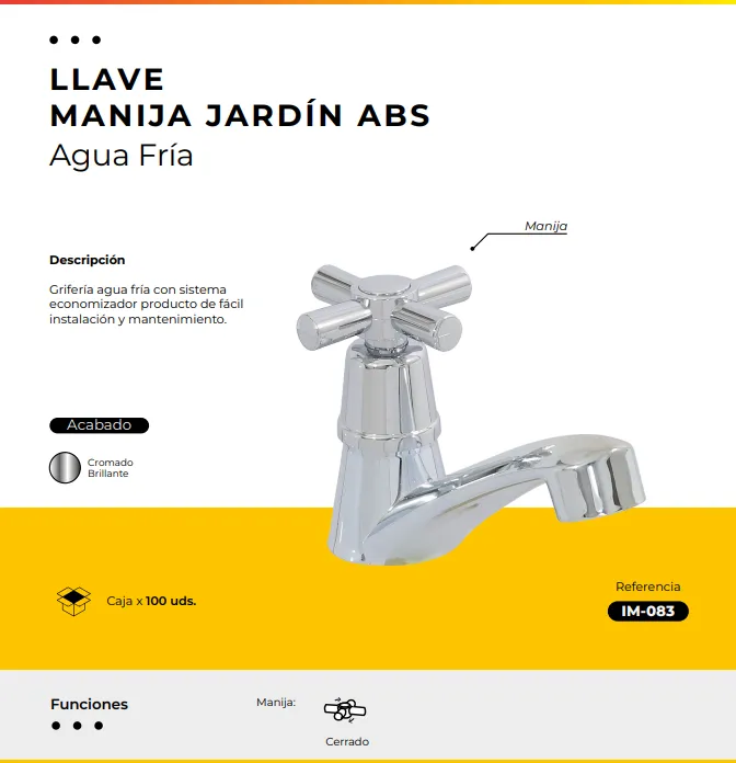 [IM-083] JG-P4 LLAVE LAVAMANOS CROMADA MANIJA CRUCETA ABS