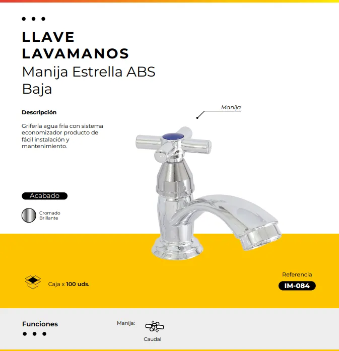 [IM-084] JG-P6 LLAVE LAVAMANOS CROMADA MANIJA ESTRELLA ABS