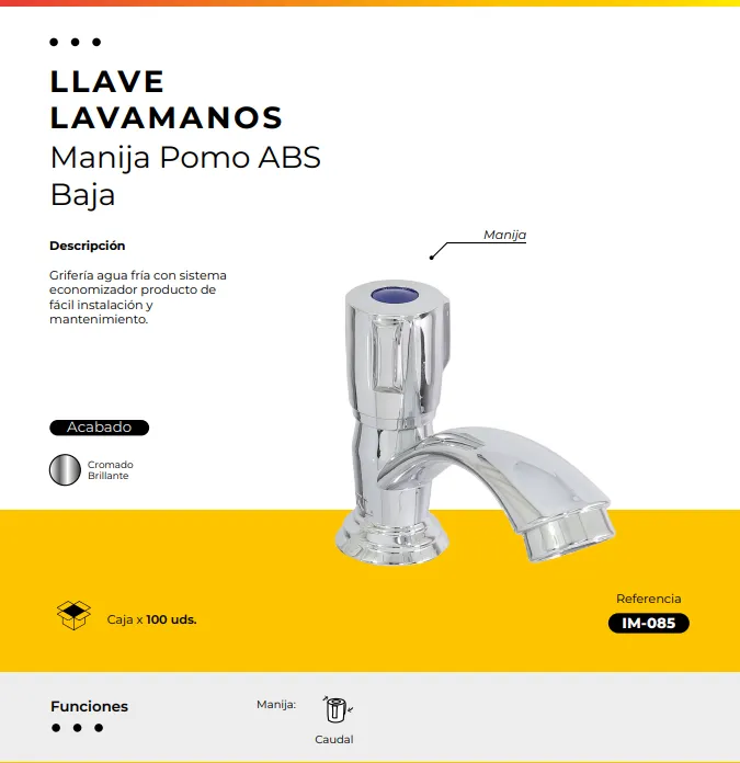 [IM-085] JG-P8 LLAVE LAVAMANOS CROMADA POMO ABS