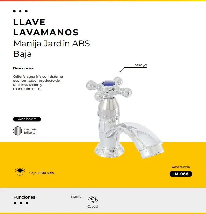 [IM-086] JG-P14M LLAVE LAVAMANOS CROMADA MANIJA JARDIN ABS