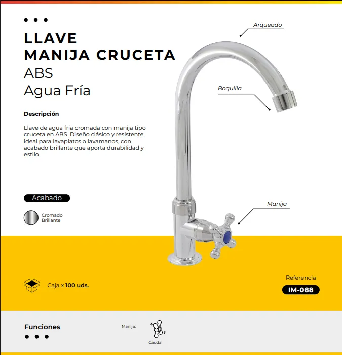 [IM-088] JG-P14 LLAVE AGUA FRIA CROMADA MANIJA CRUCETA ABS