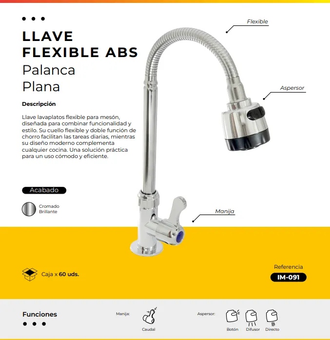 [IM-091] JG-P15 LLAVE AGUA FRIA FLEXIBLE PALANCA PLANA CROMADA ABS