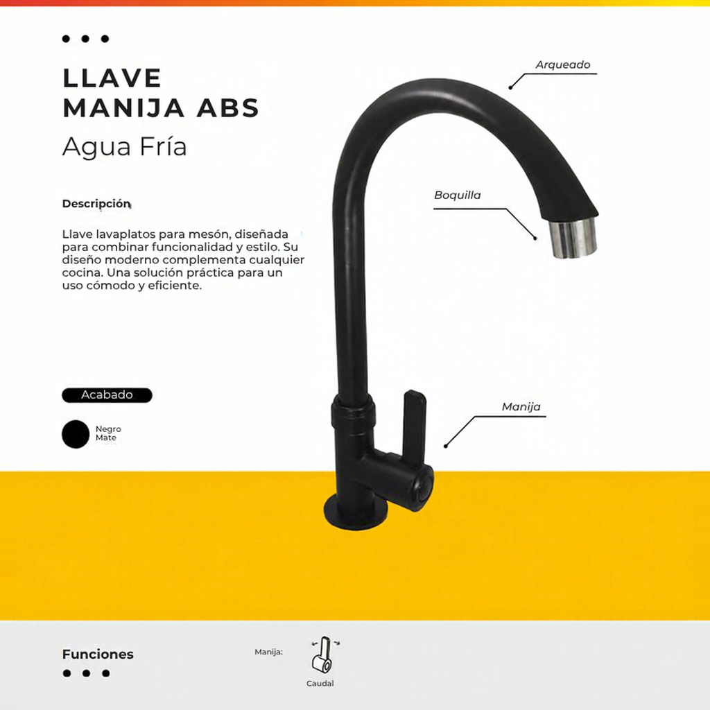 JG-P16 LLAVE AGUA FRIA FIJA NEGRA CON PALANCA ABS