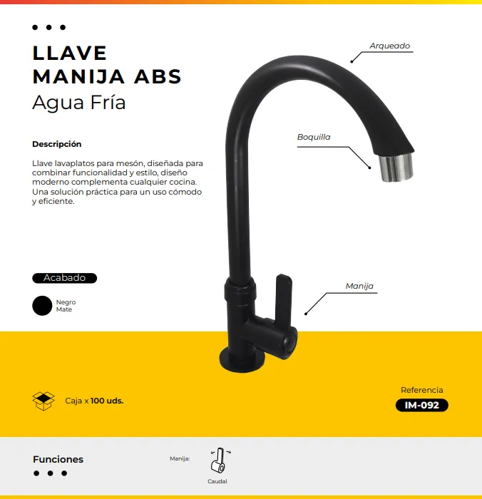 [IM-092] JG-P16 LLAVE AGUA FRIA FIJA NEGRA CON PALANCA ABS
