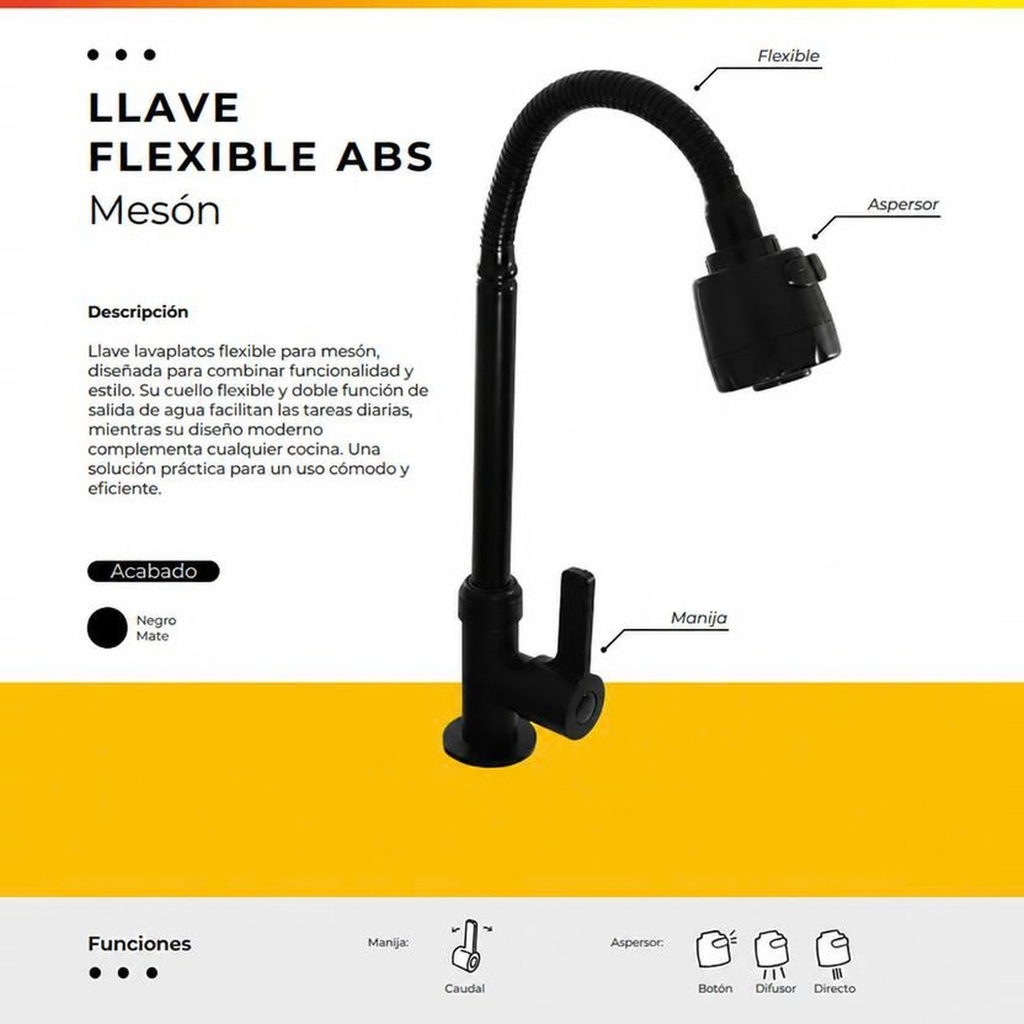 JG-P17 LLAVE AGUA FRIA FLEXIBLE PALANCA REDONDA NEGRA ABS