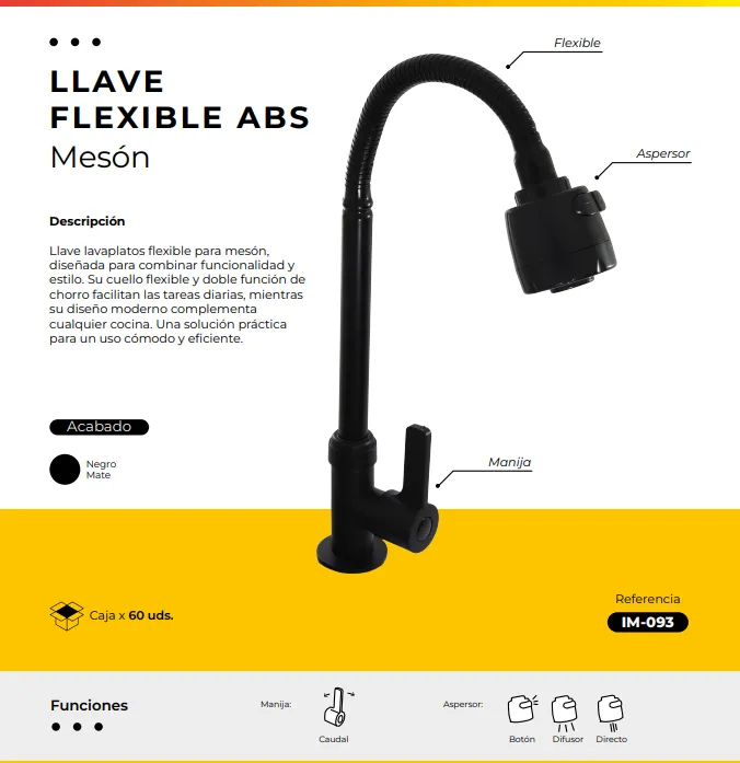 [IM-093] JG-P17 LLAVE AGUA FRIA FLEXIBLE PALANCA REDONDA NEGRA ABS