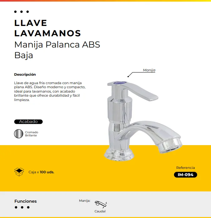 [IM-094] JG-P12M LLAVE LAVAMANOS AGUA FRIA MANIJA PALANCA ABS