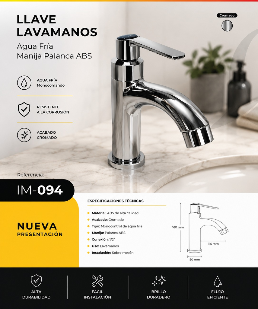 [IM-094] JG-P12M LLAVE LAVAMANOS AGUA FRIA MANIJA PALANCA ABS