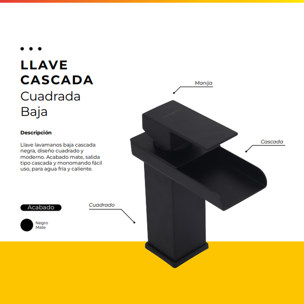 [IM-095] JGA-12B LLAVE MONOCONTROL CASCADA BAJA CUADRADA NEGRA
