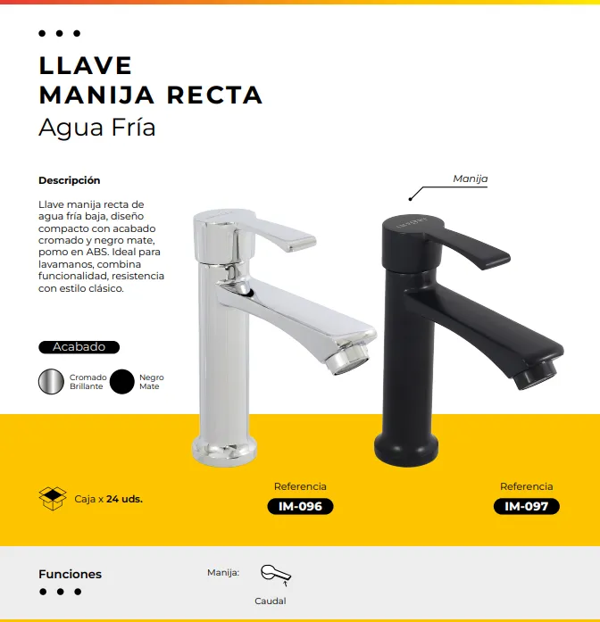 [IM-097] JGA-47N LLAVE LAVAMANOS AGUA FRIA MANIJA RECTA NEGRA