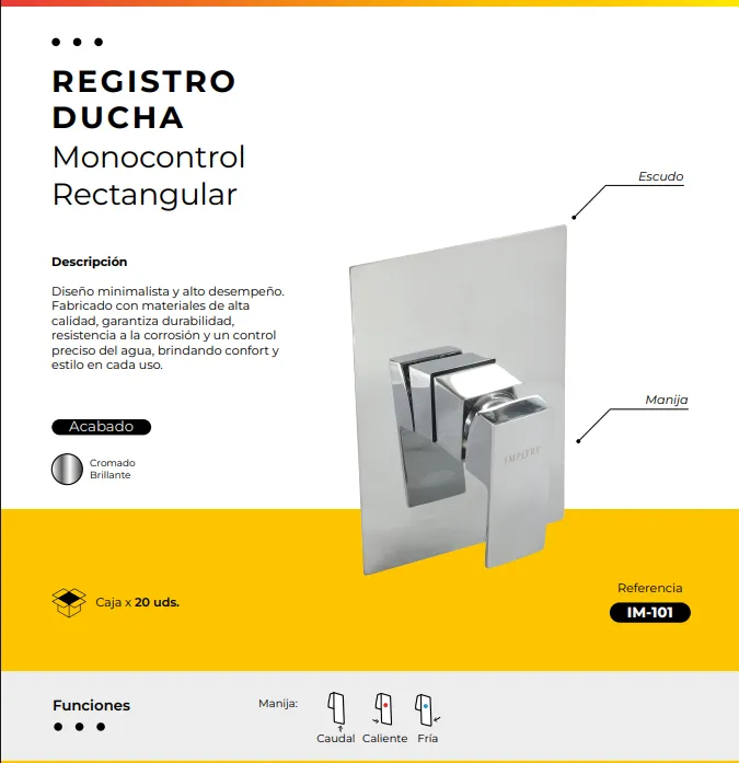 [IM-101] REGISTRO DUCHA MONOCONTROL RECTANGULAR CROMADO (JG-10)