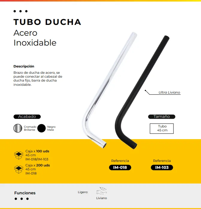 [IM-103] TUBO DUCHA ACERO INOXIDABLE 45CM NEGRO (JG-038)