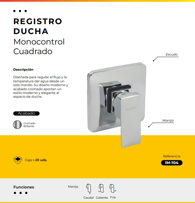 [IM-104] REGISTRO DUCHA MONOCONTROL CUADRADO CROMADO (JG-73C)
