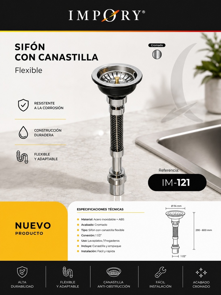 SIFÓN CON CANASTILLA FLEXIBLE